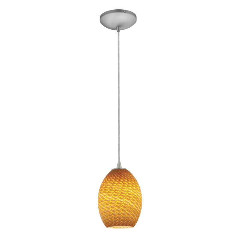 Norberg 1 - Light Single Pendant, Cord, Brushed Steel, Amber Firebird