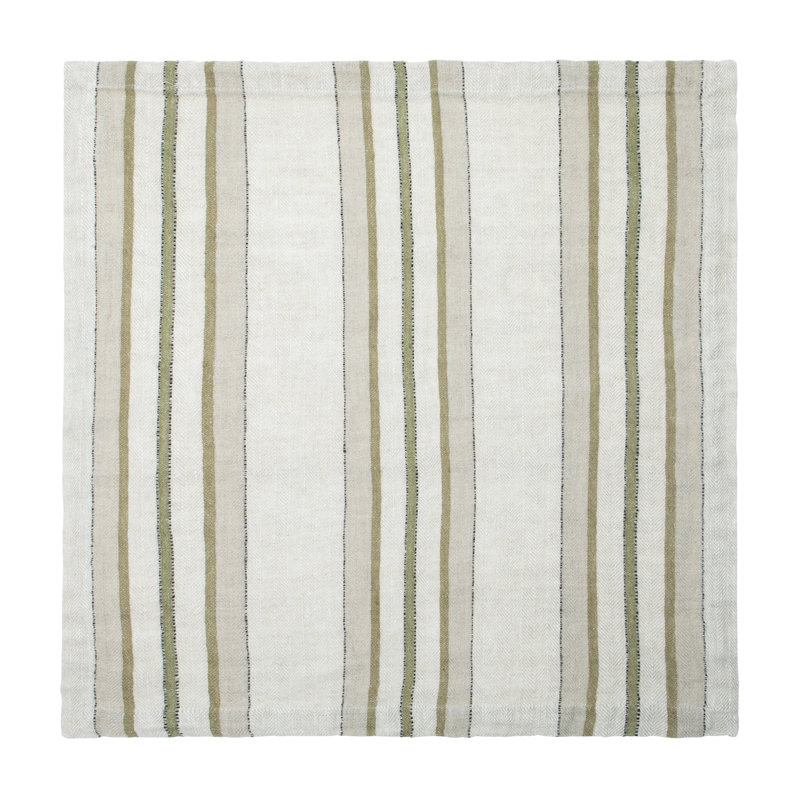 Linen Striped Square Napkin, Natural/Olive