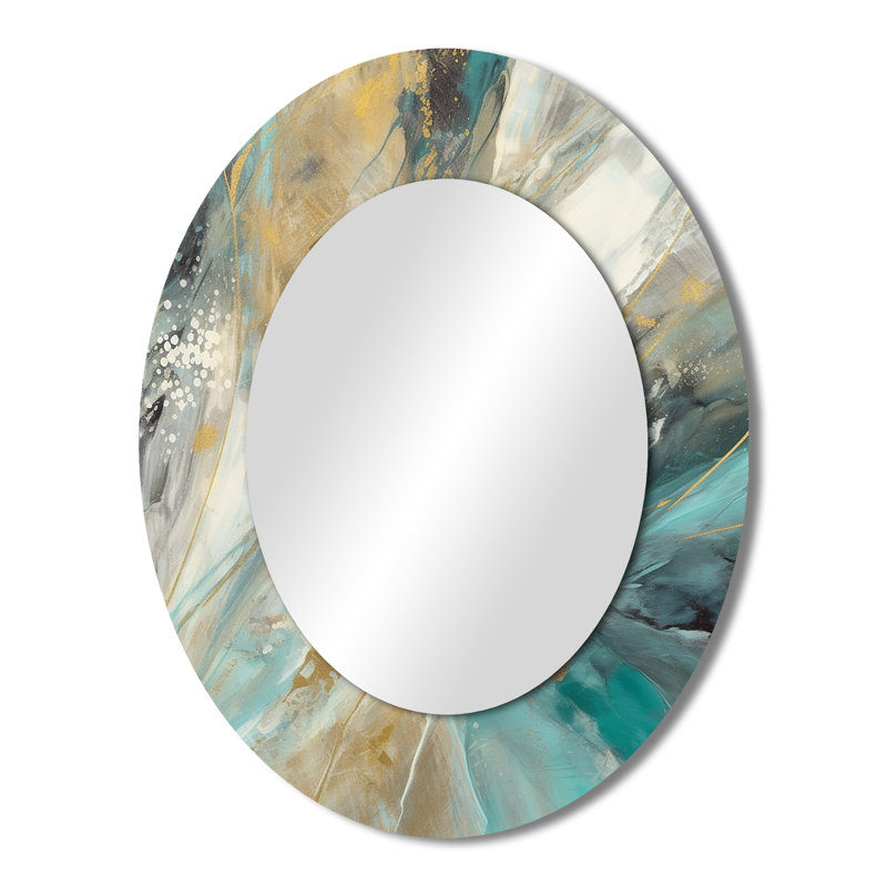Turquoise Serendipity, peinture abstraite I - miroir mural ovale bleu sarcelle, 43 po x 33 po