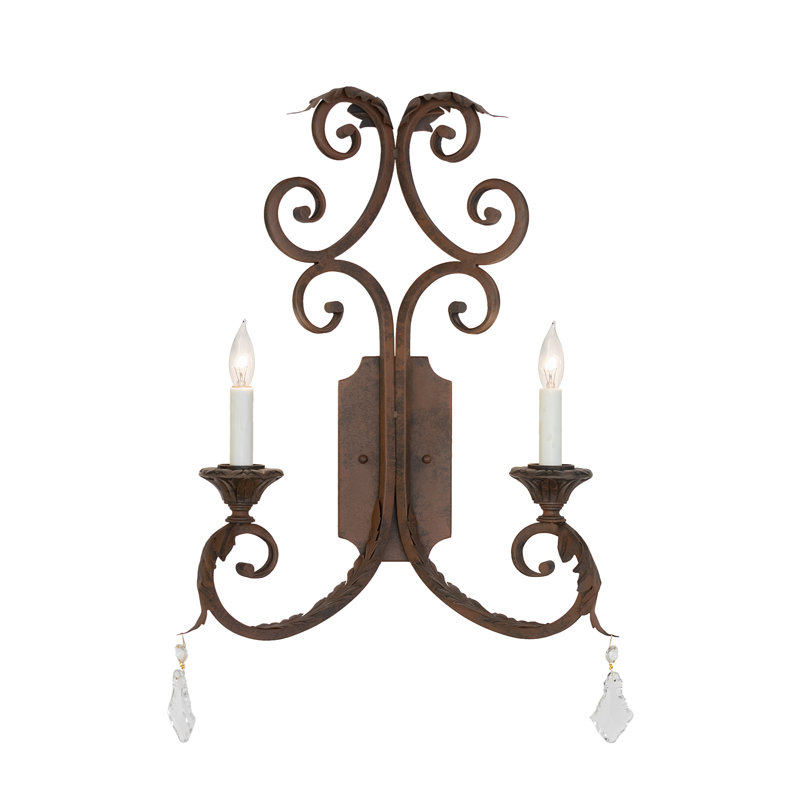 2 - Light Candle Wall Light, Distressed Chestnut
