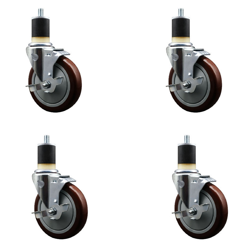 Ensemble de roulettes extensibles en poly pivotant 1-7 / 8 pouces avec frein SCC