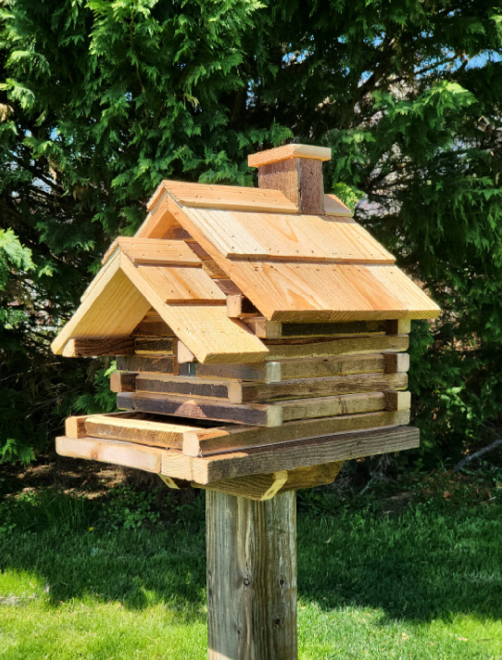 Arlmont & Co. Cedar Roof Log Cabin Bird Feeder | Wayfair