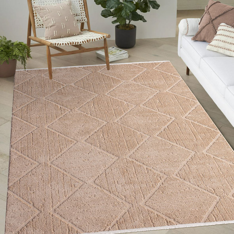 Modern/Abstract Tan Machine Washable Non-Slip Area Rug, Rectangle 2'7 x 5'