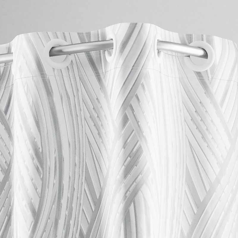 Silver Faux Silk Hookless Shower Curtain with Liner