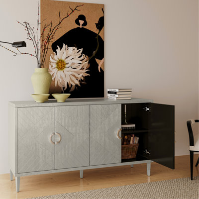 Functional 4-Door Storage Cabinet In Champagne, Made Of And Pine Champagne With Construction