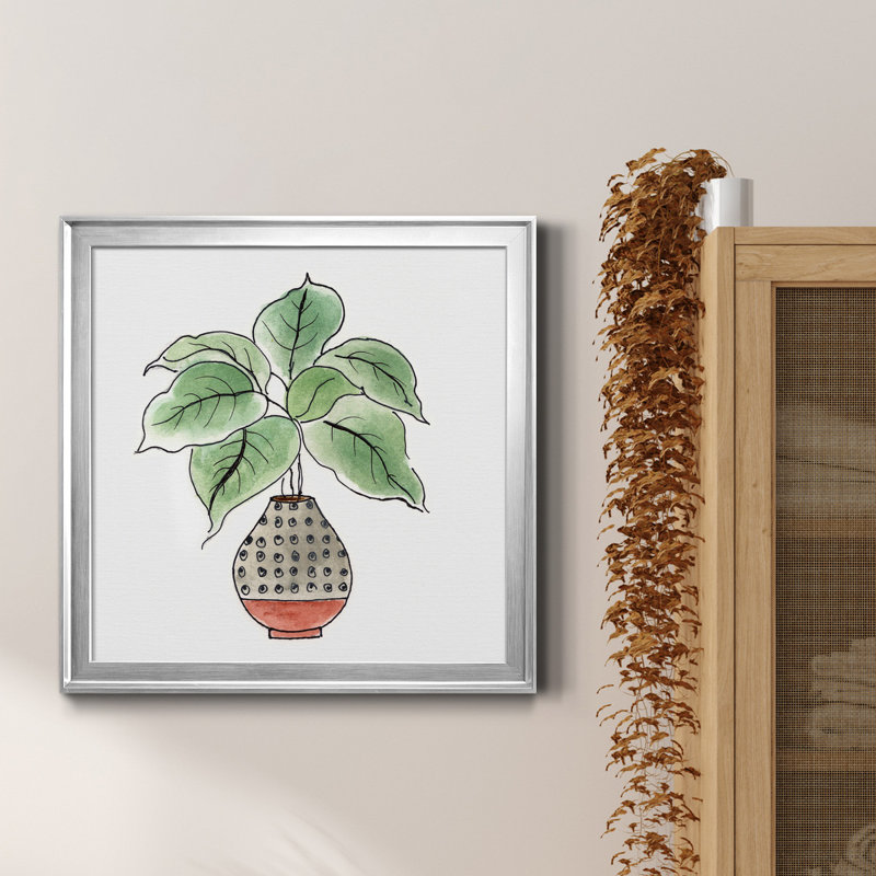 Boho Greenery I - peinture sur toile encadrée, H 30,5 po x l 30,5 po x P 1,5 po, Toile encadrée argentée