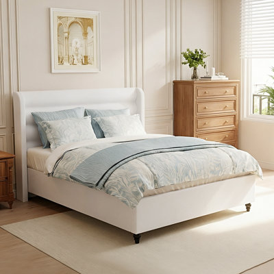 Upholstered Slatted Bed with Turned Gourd Legs