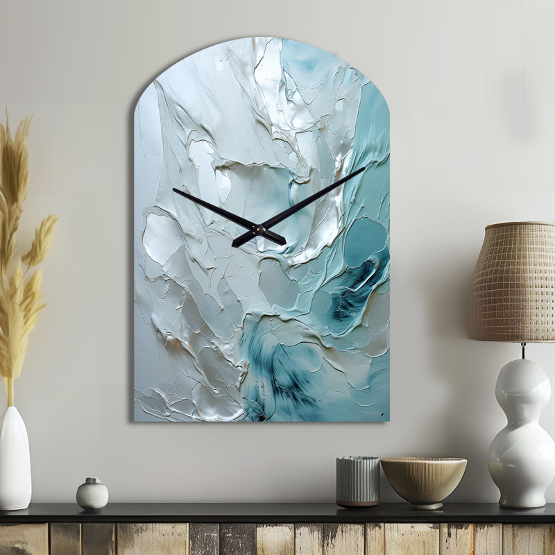 Silver Shimmer - Irregular Shape Landscapes Metal Clock, Asymmetrical Wall Clock Print, Medium