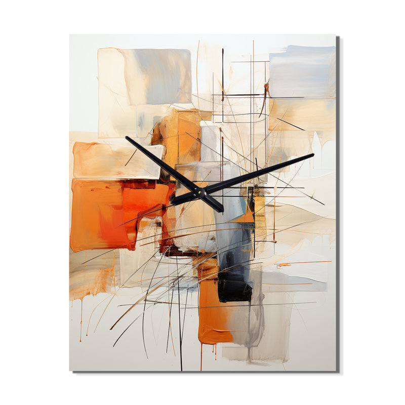 Orange orange, art abstrait au trait abstrait - horloge murale abstraite surdimensionnée, Médium