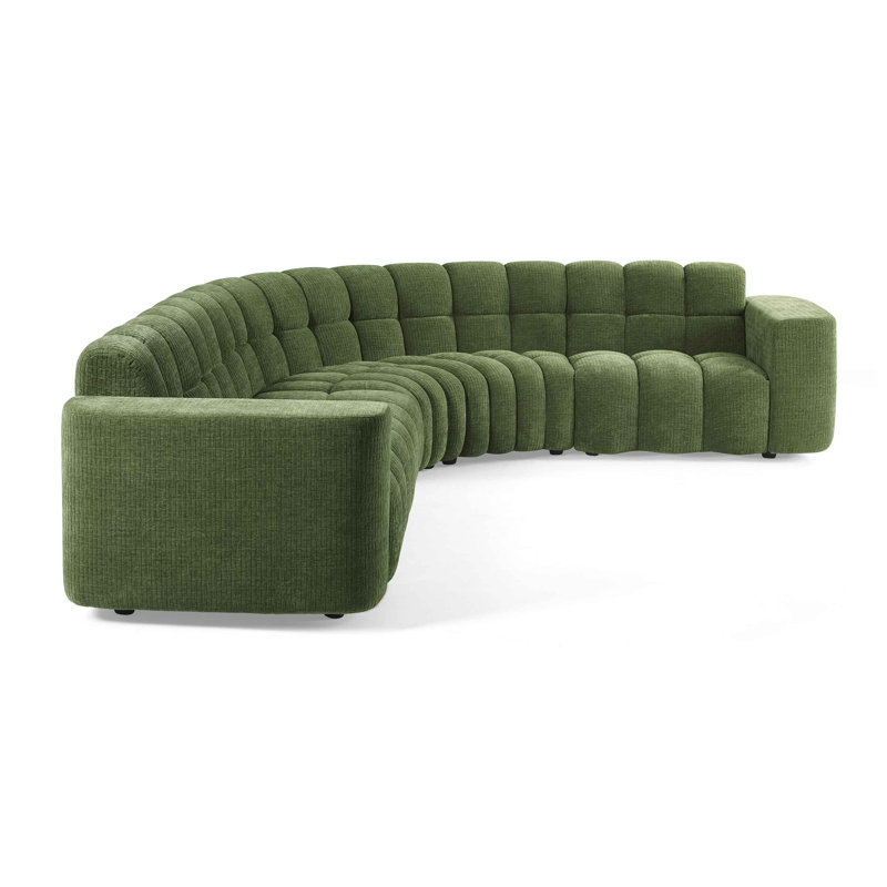 Jacobi Minimore Modern Style 145.3" W Marigold L Shape Type2 6S Sofa, Green Chenille
