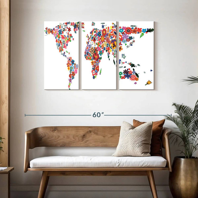 Carte du monde des fleurs Harnek, H 28 po x l 45 po