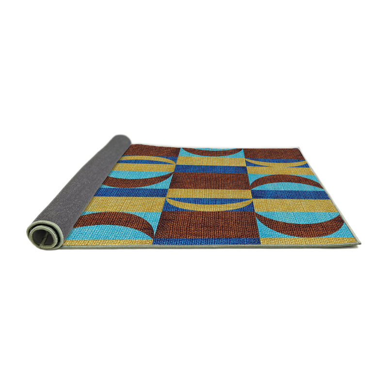 Tapis brun/vert/bleu à motifs, Rond 3 pi