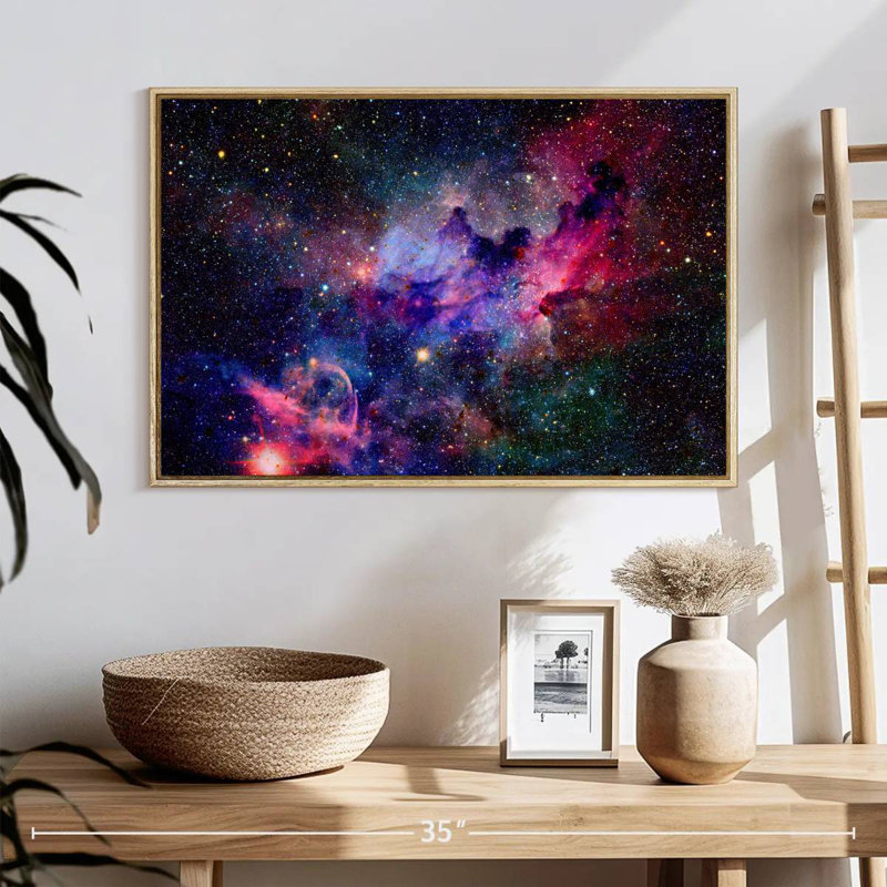 Galaxie nébuleuse de l'espace, Cadre flottant en bois naturel, 25 po x 17 po