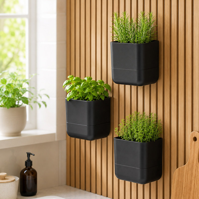 Ensemble de 3 pots à fleurs muraux avec système d'arrosage