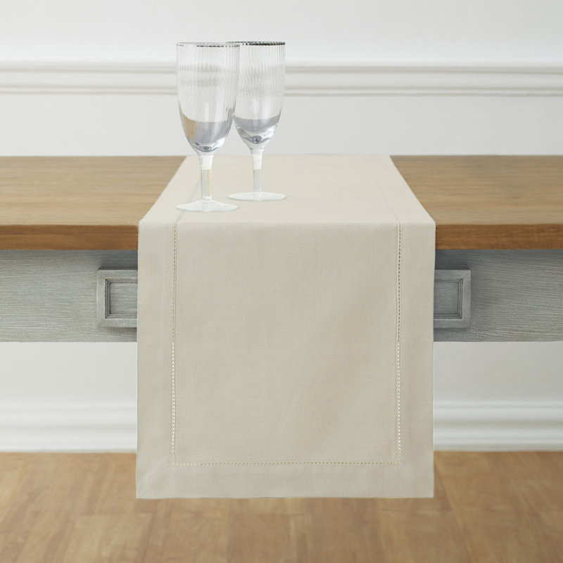 Cotton Linen Hemstitch Table Runner, Linen, 36" x 14", Solid Color