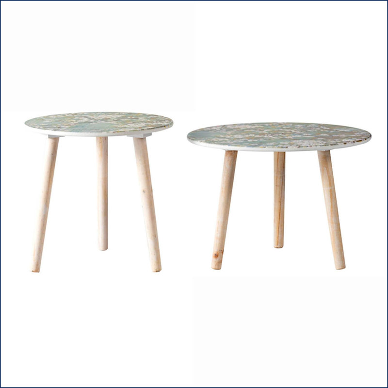 Ensemble de tables basses inspirées de la nature avec plateau en cerisier en fleurs - Polyvalent pour le salon, la chambre à coucher
