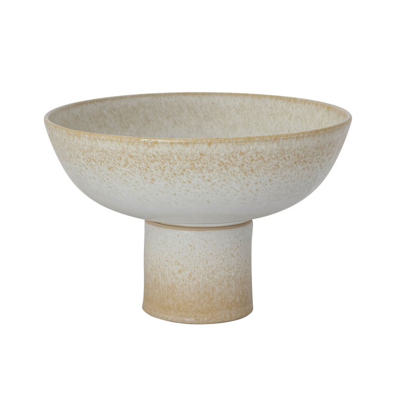Stoneware Pedestal Bowl In Reactive Glaze