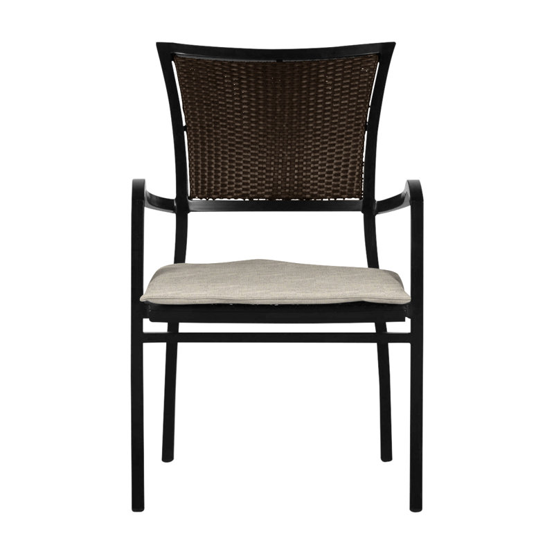 Aire Stacking Patio Dining Armchair With Cushions, Aire #2 Ancient Earth/Black Walnut, Welt, Dove Sunbrella® Linen