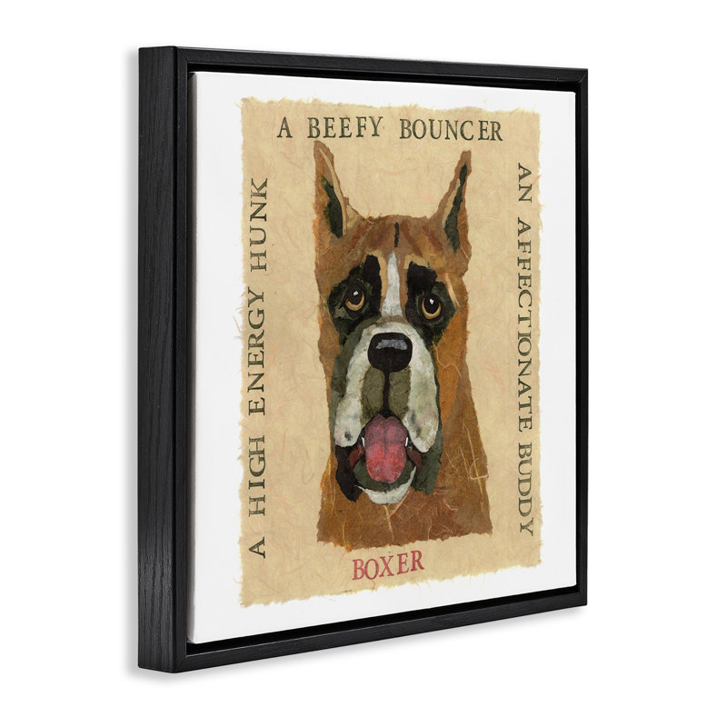 "Fun Boxer Pet", art mural encadré flottant par Nancy Overton, Cadre flottant noir de jais, H 18 po x l 18 po