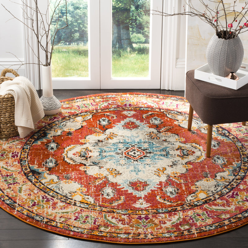 Almyra Oriental Area Rug, Round 3', Orange