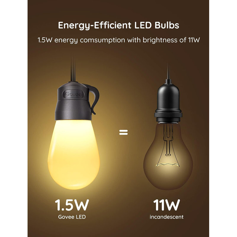 Outdoor String Lights, 48ft Smart Outdoor String Lights with 15 Dimmable Warm White LED Bulbs