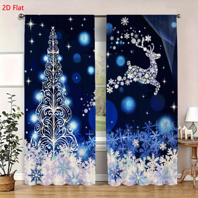 2 Pieces Christmas Window Curtains Reindeer And Snowflake Pattern Drapes For Living Room Bedroom Holiday Home Decoration Background Decorative Window Treatments Set