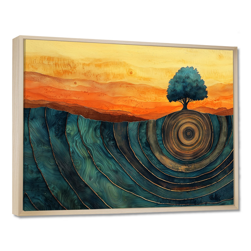 Baobab africain avec des racines de sérénité II - arbre, art mural, H 12 po x l 20 po, Cadre flottant, Crème, crème