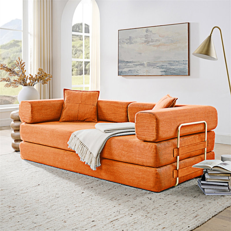 Canapé-lit convertible pliable avec dossier amovible, Orange