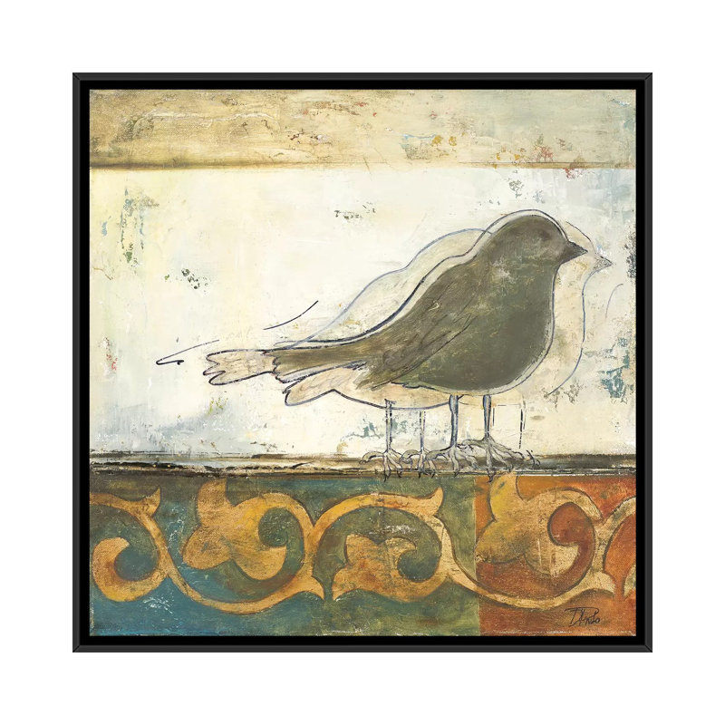 « Birds on damask II » par Patricia Pinto-impression, Aucun mat, H 37 po x l 37 po x P 1,5 po, Toile avec cadre noir