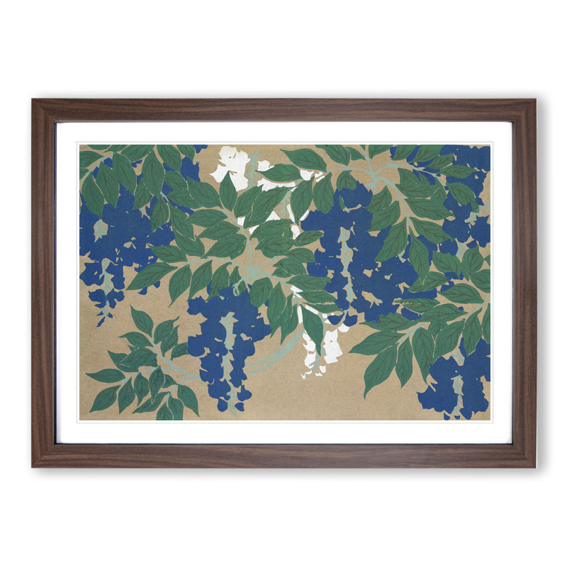 Wisteria by Kamisaka Sekka - Picture Frame Painting, 27cm H x 36cm W x 2cm D, Walnut Framed