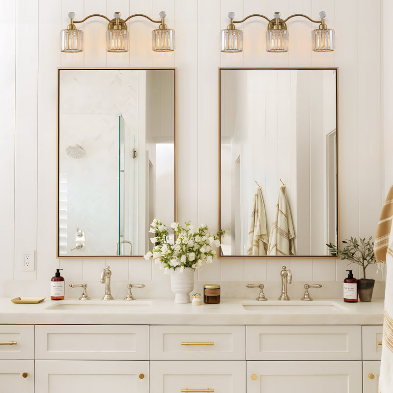 3-light Dimmable Bathroom Crystal Glass Vanity Light, Gold