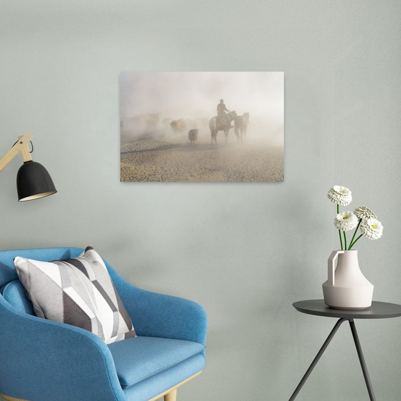 " Western Cattle Drive Abstract Contemporary Horse Landscape Nature Wall Art Print " Print, H 16 po x l 24 po