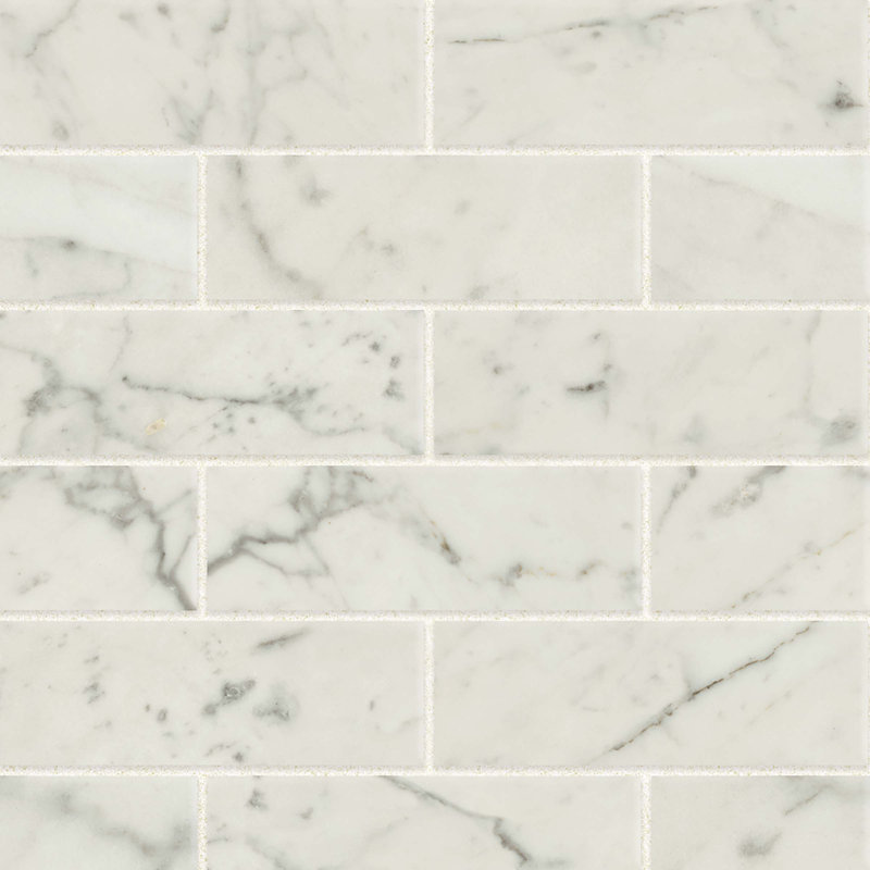 Carreau de mosaïque en porcelaine 2 po x 6 po, Bianco Carrara