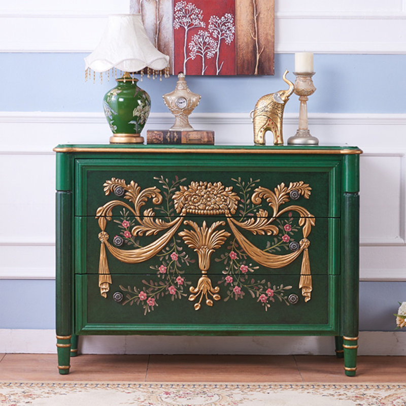 Armoire d'entrée peinte de style européen, Or/vert