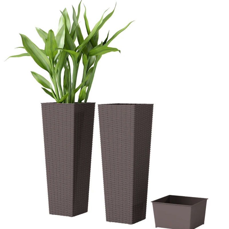 Boîte à fleurs de 2 jardinières de style moderne, 32 pouces de hauteur, capacité de 4 gallons, drainage efficace, poids léger, empilable, pots bruns, hauteur, sans assemblage