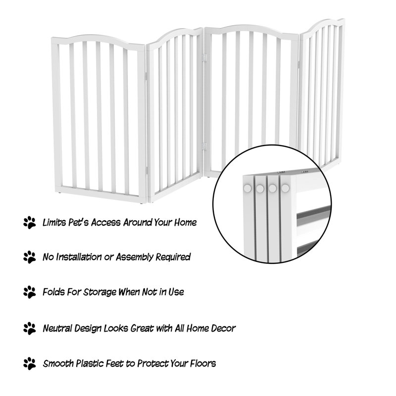 White 4-Panel Freestanding Metal Pet Gate for Stairs and Doorways