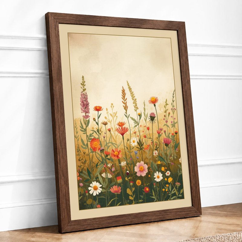 Wildflower Meadow Botanical - Framed Print, A1 - 84.1 x 59.4 cm, Walnut