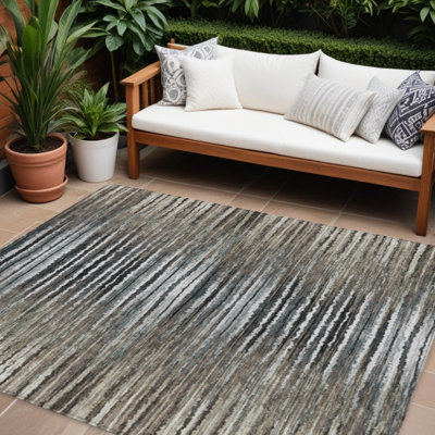 Tapis intérieur lavable rayé brun taupe et chocolat 9 pi x 12 pi