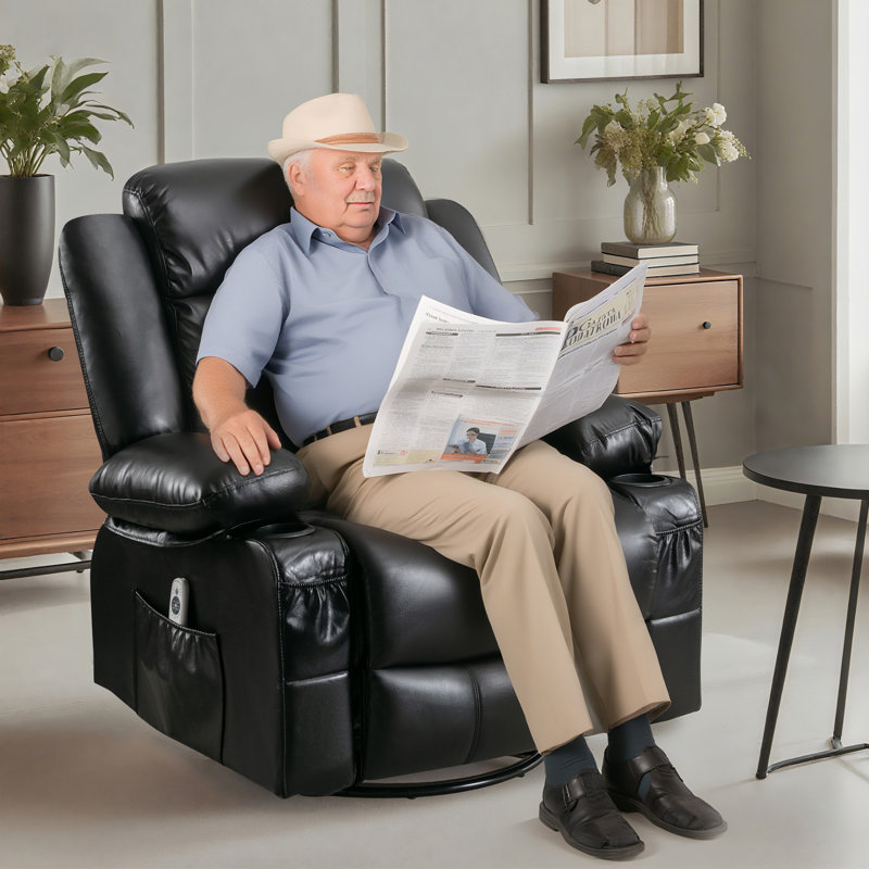 Fauteuil inclinable de massage ergonomique, fauteuil en cuir PU avec chaise berçante pivotante et confort de salon