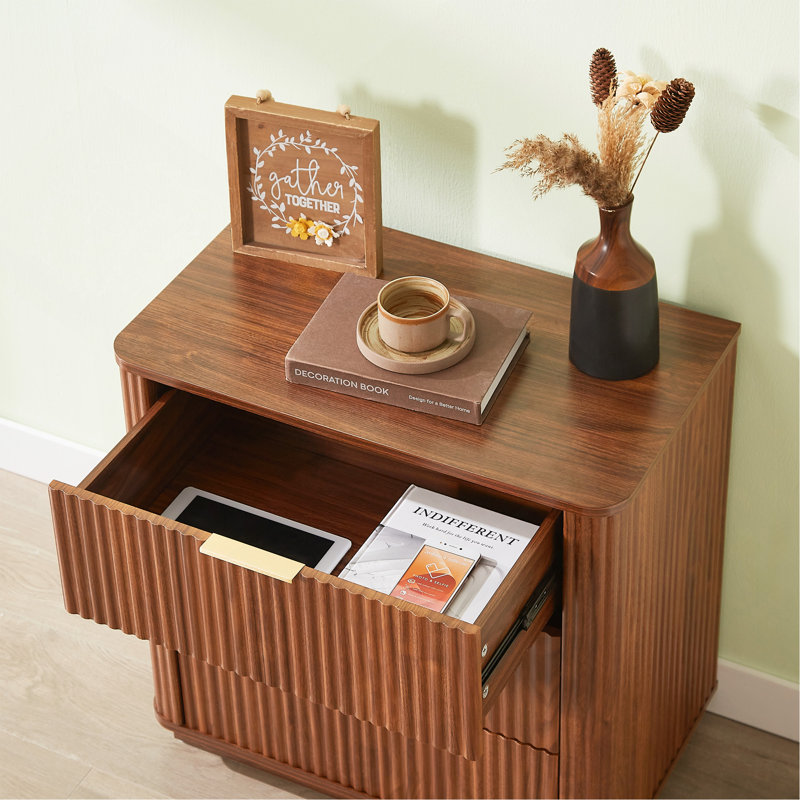 2 pièces, commode moderne à courbes de 27,6 po de largeur, table de chevet, tiroir en bois
