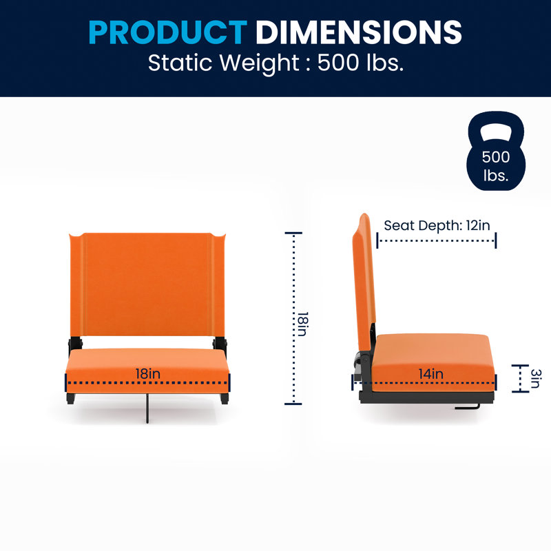Fender Padded Stadium Chair with Handle and Bleacher Hook, Orange