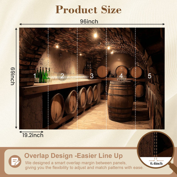 Red Barrel Studio Peel and Stick Wallpaper Wine barrels cellar winery ...