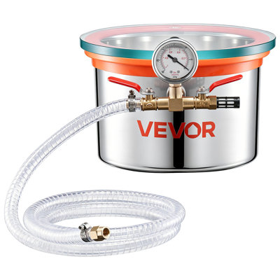 Chambre à vide de 1,5 gallon, acier inoxydable, chambre de dégazage sous vide avec couvercle en verre trempé, tuyau, filtre à air, pour coulée de résine, bois stabilisant, silicone dégazant, époxy, huiles essentielles