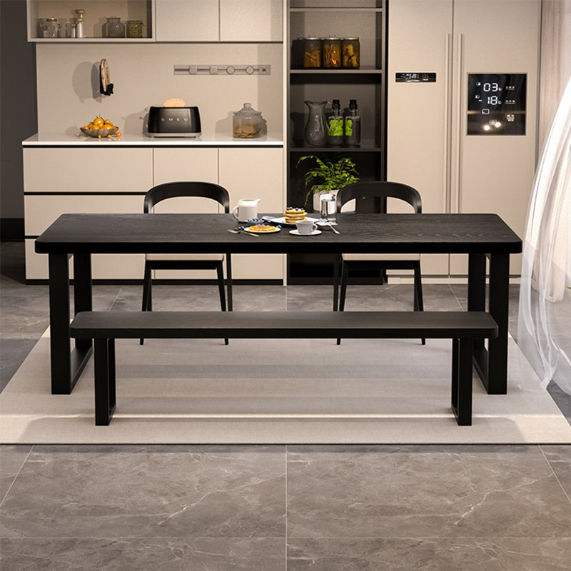 Modern simple black solid wood dining table, 29.5"H x 70.8"L x 31.4"W