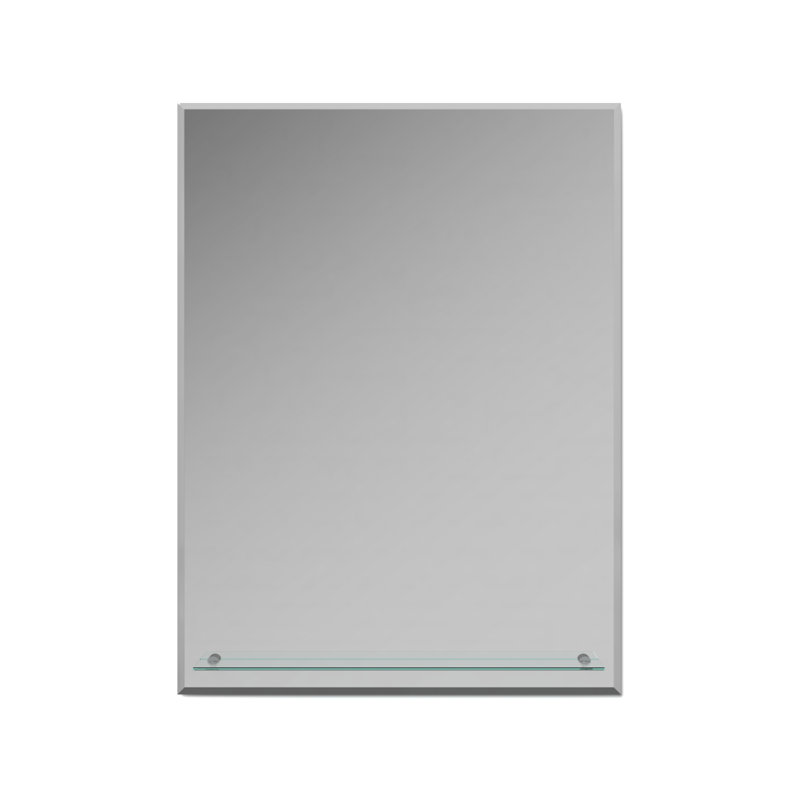iBathUK Aria Wall Mounted Rectangular Bathroom Mirror with Fixed Glass Shelf, Modern Frameless Vertical Mirror, 600 x 800mm