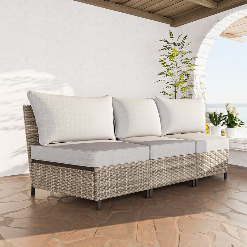 3-Seat Outdoor Wicker Patio Sofa with Cushion, Beige
