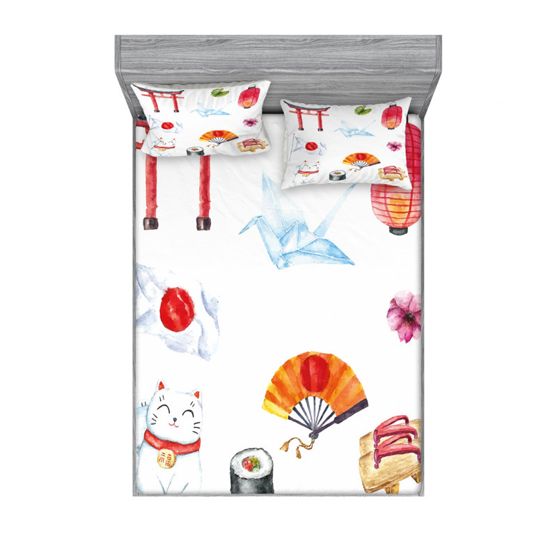 Microfiber Abstract Sheet Set, Full/Double Sheet Set with Fitted Sheet