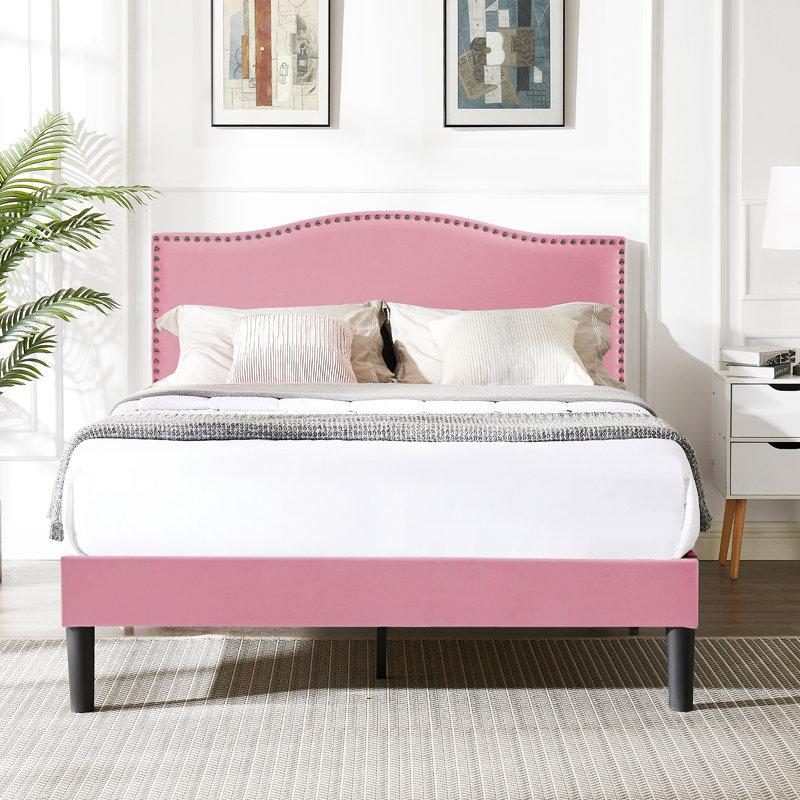 Structure de lit tapissier Auxter, Grand, Rose