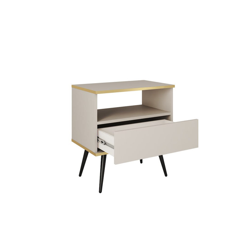 Oro 54cm W Manufactured Wood Bedside Table, Beige