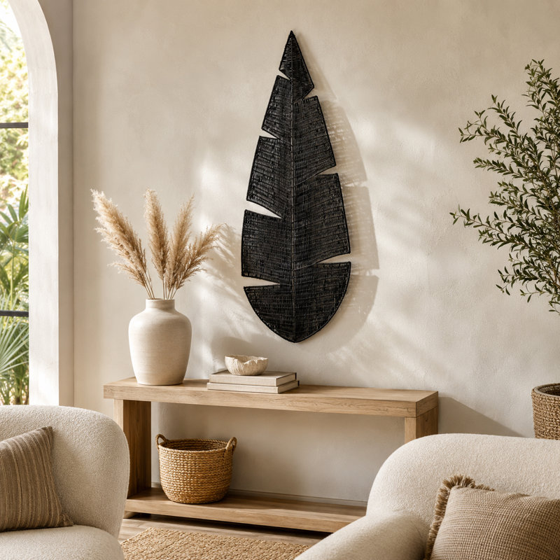 Shoreline Palm Black Wicker Coastal Wall Decor